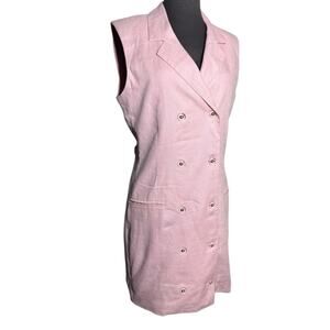 Y2K Guess Pink Linen Sleeveless Blazer Dress 8 Coastal Preppy Minimalist Pastel